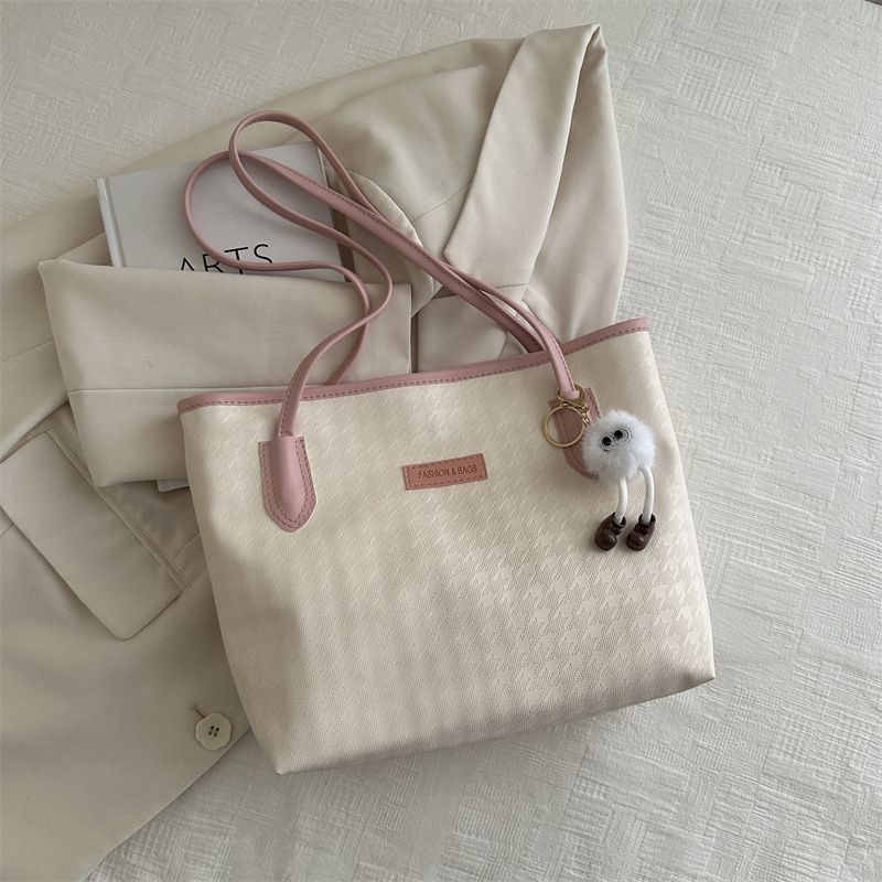 Large Capacity For Women 2024 New Casual Work Commuting Shoulder Bag, Textured College Student Contrasting Tote Bag_voghion.com