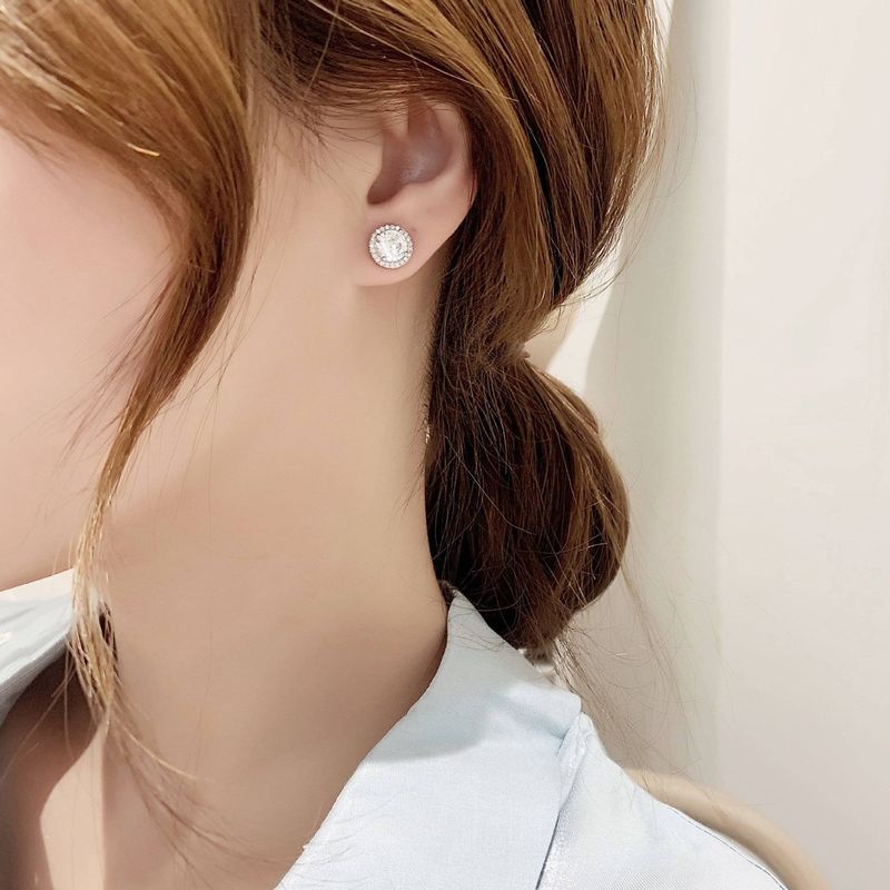 Moda Moissanite Full Dia Rotondo Accessori Donna Argento Placcato Orecchini Signore_voghion.com