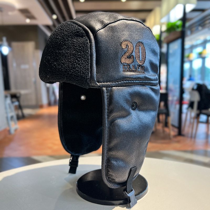 Pilot men's winter warm leather Lei Feng hat, outdoor cycling skiing windproof Northeast motorcycle ear protection hat_voghion.com