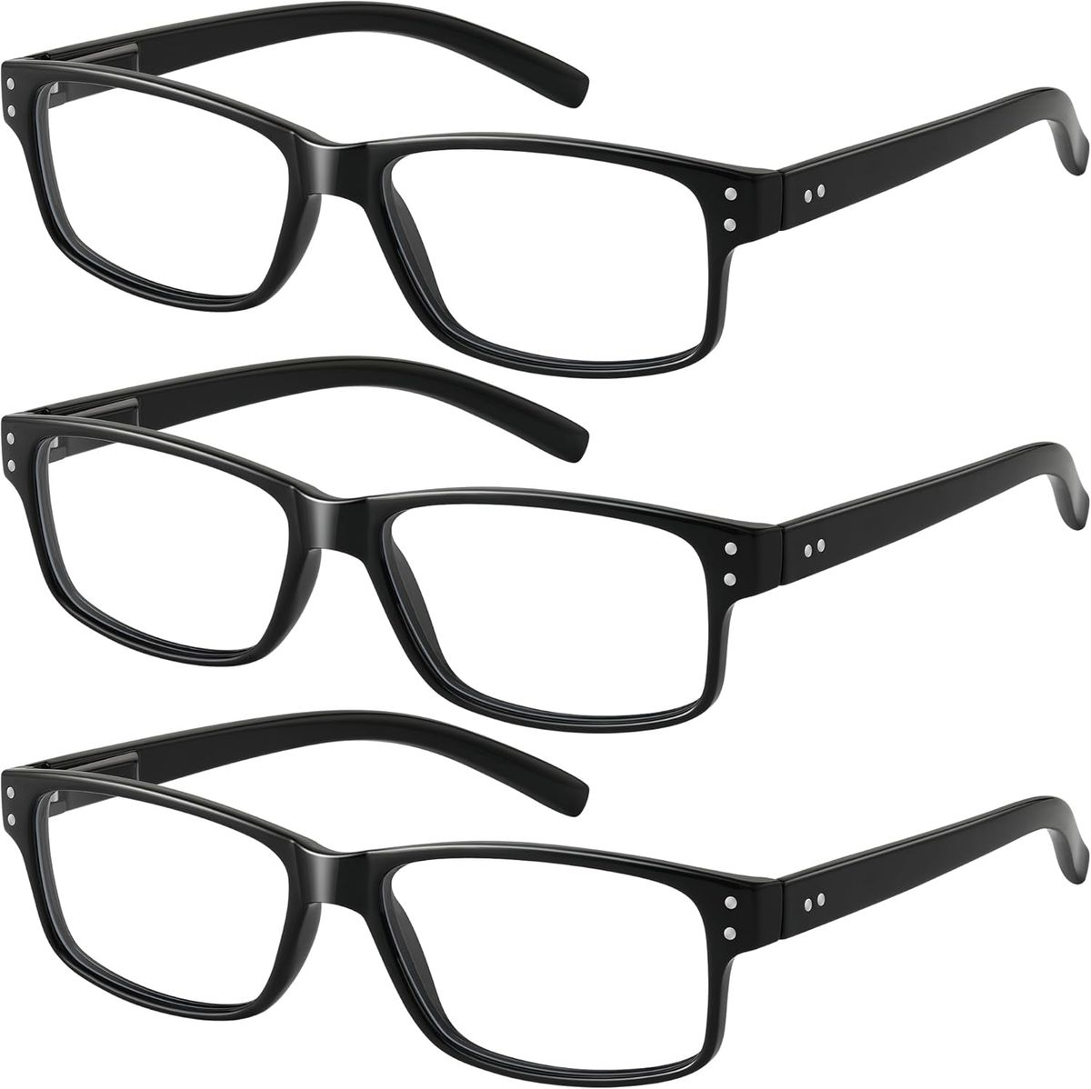 3Pairs Reading Glasses Men - Blue Light Blocking Square Readers With Spring Hinge Anti Eyestrain Eyeglasses_voghion.com