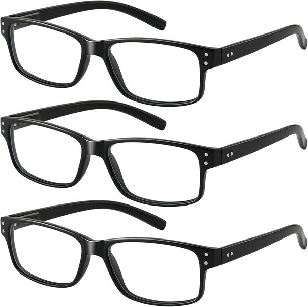3Pairs Reading Glasses Men - Blue Light Blocking Square Readers With Spring Hinge Anti Eyestrain Eyeglasses_voghion.com