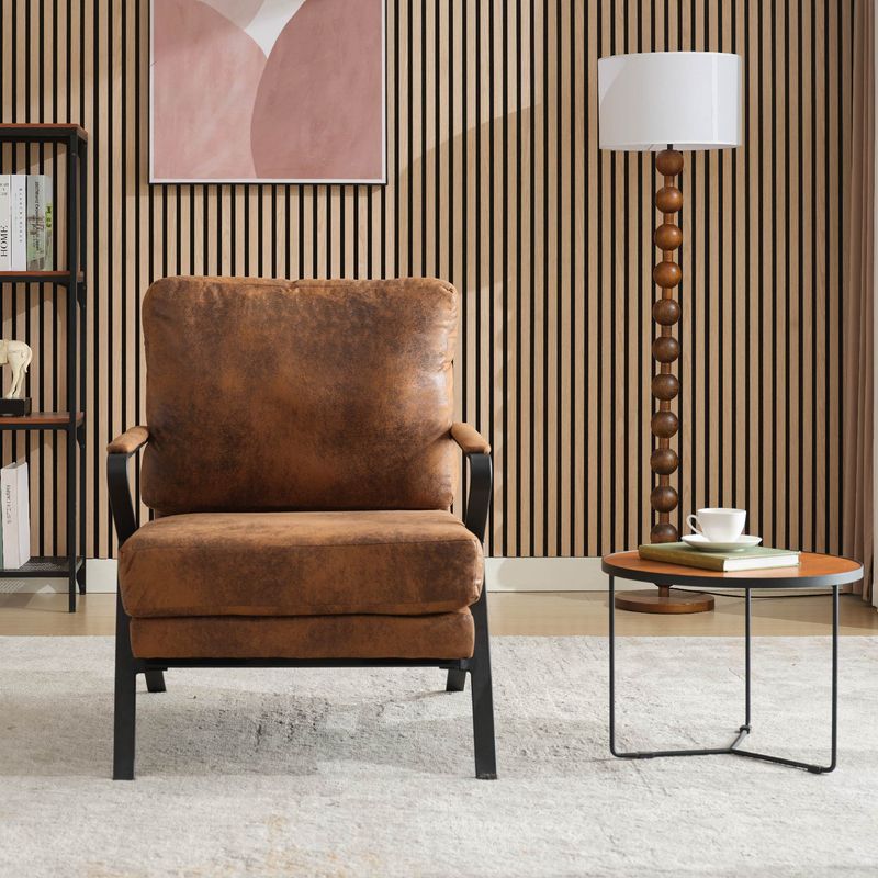 Mid-Century Modern Chair Upholstered Lounge Arm Chair With Iron Frame And Thicker Cushion For Living Room, Reading, Balcony,Brown_voghion.com
