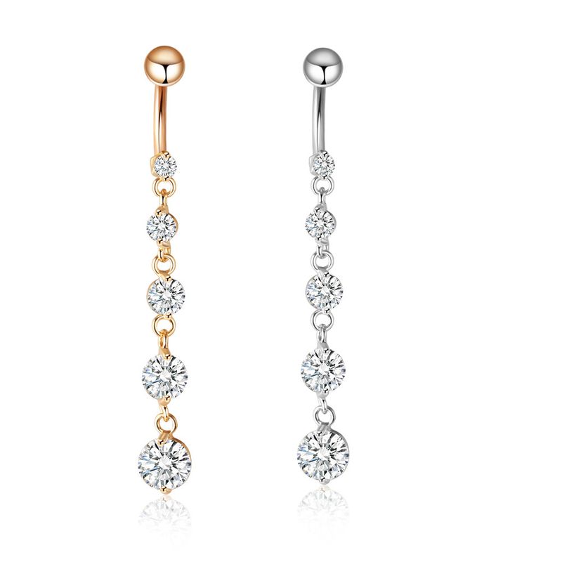 Anello per ombelico Anello per ombelico di lusso con cordino in zirconi Ciondolo in oro Squisito piercing per anello per ombelico_voghion.com