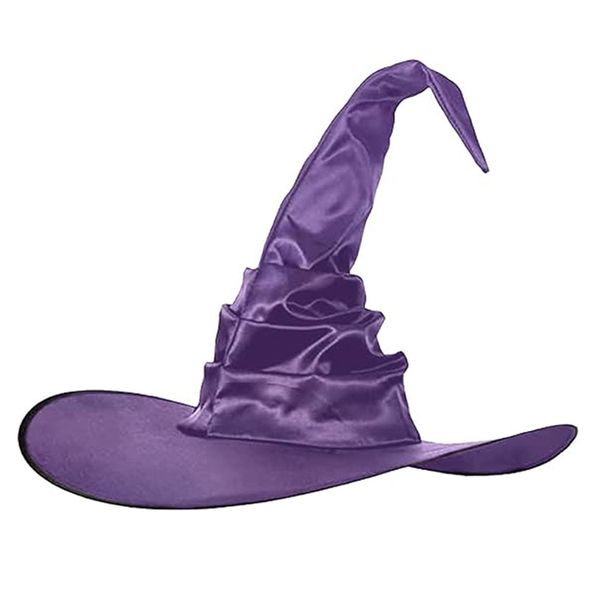 Halloween Purple Pleated Witch Hat Oxford Cloth Wizard Hat Polyester Taffeta Curved Corner Witch Hat_voghion.com