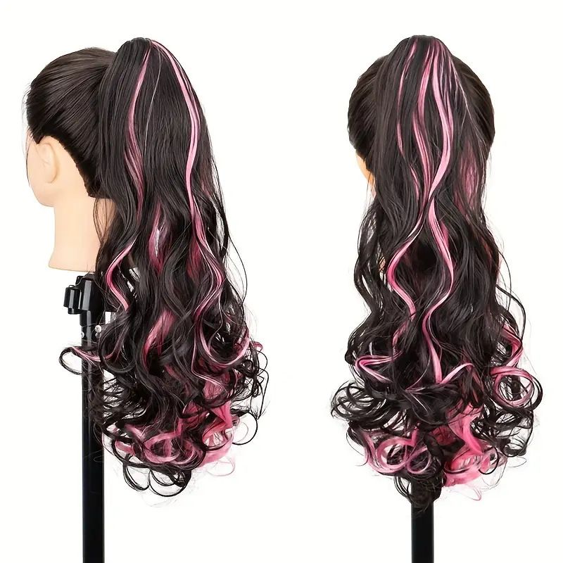 Synthetic Ponytails Wig Ponytail Big Clip Color Highlight Curly High Ponytail Color Braid Curly Ponytail_voghion.com