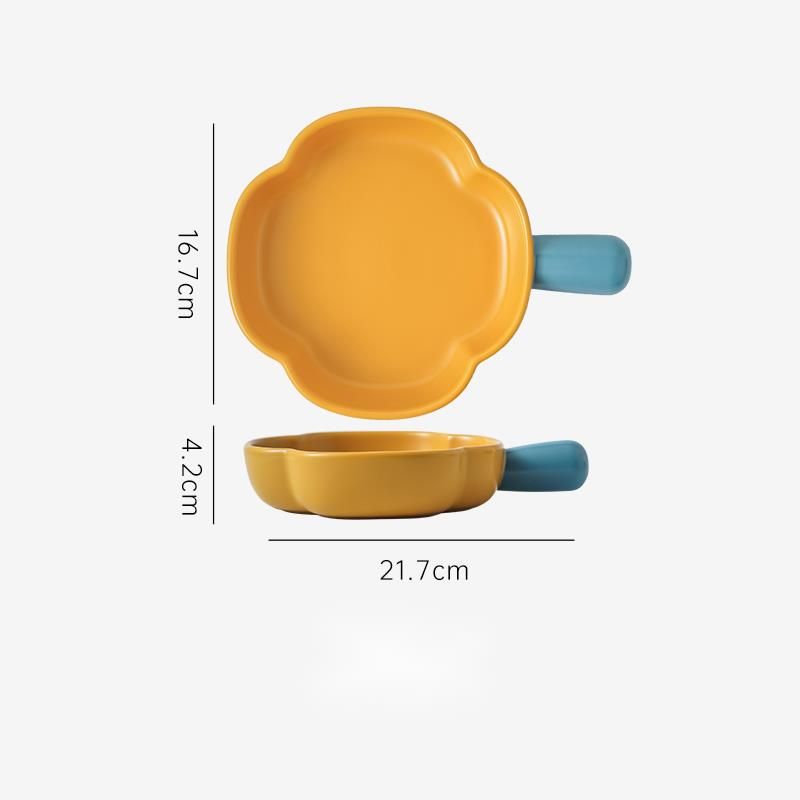 Ceramic Handle Pan New Internet Celebrity Fruit Baking Bowl Ritual Sense Breakfast Plate Microwave Oven Use_voghion.com