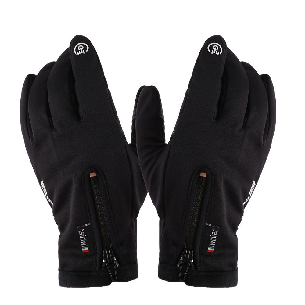Winter Outdoor Cycling Touchscreen Zipper Sports Waterproof Wear-resistant Fleece-lined Hiking Skiing Thermal Gloves_voghion.com