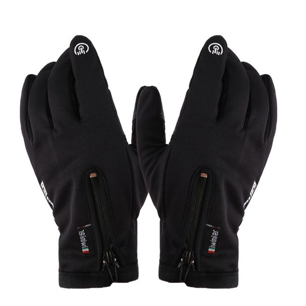 Winter Outdoor Cycling Touchscreen Zipper Sports Waterproof Wear-resistant Fleece-lined Hiking Skiing Thermal Gloves_voghion.com