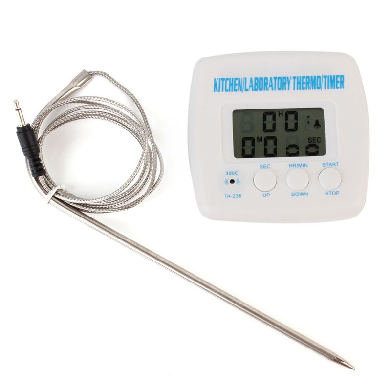 2 in 1 Kitchen Cooking Food Meat BBQ Probe Thermometer Timer Alarm Function LCD Display Thermometer TA238 with Timer and 1m Wire_voghion.com