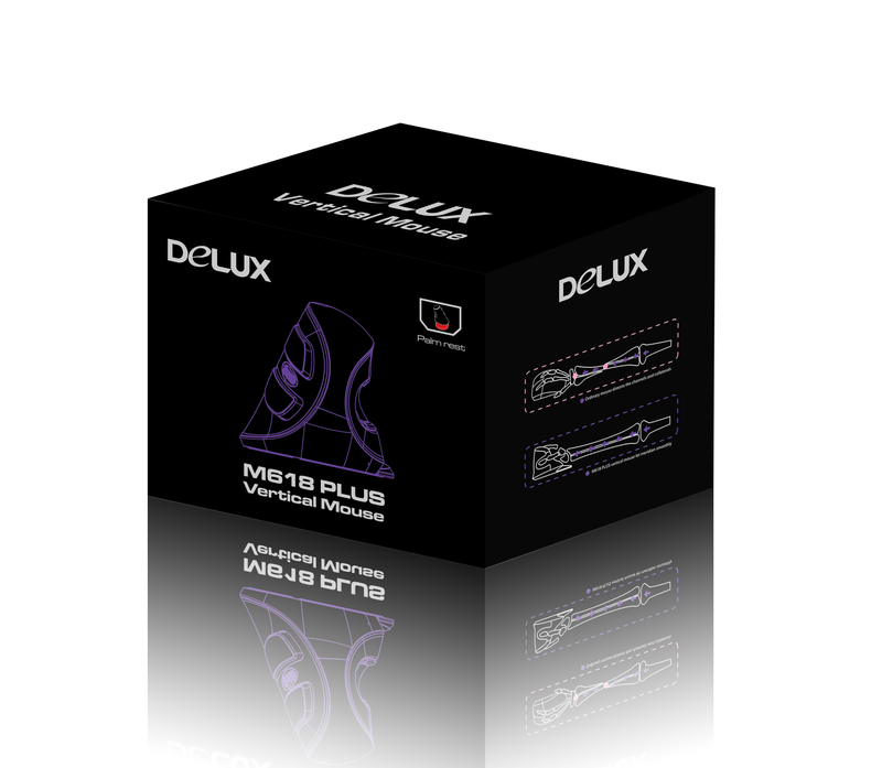Ratón ergonómico vertical para juegos Delux M618 PLUS con cable, 6 botones, 4000 DPI, óptico RGB, inalámbrico, para diestros, para PC y portátil_voghion.com