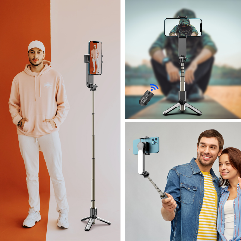Stabilisateur de joint universel pour Smartphone, trépied selfie portable avec télécommande, lumière à 1 axe et universel_voghion.com