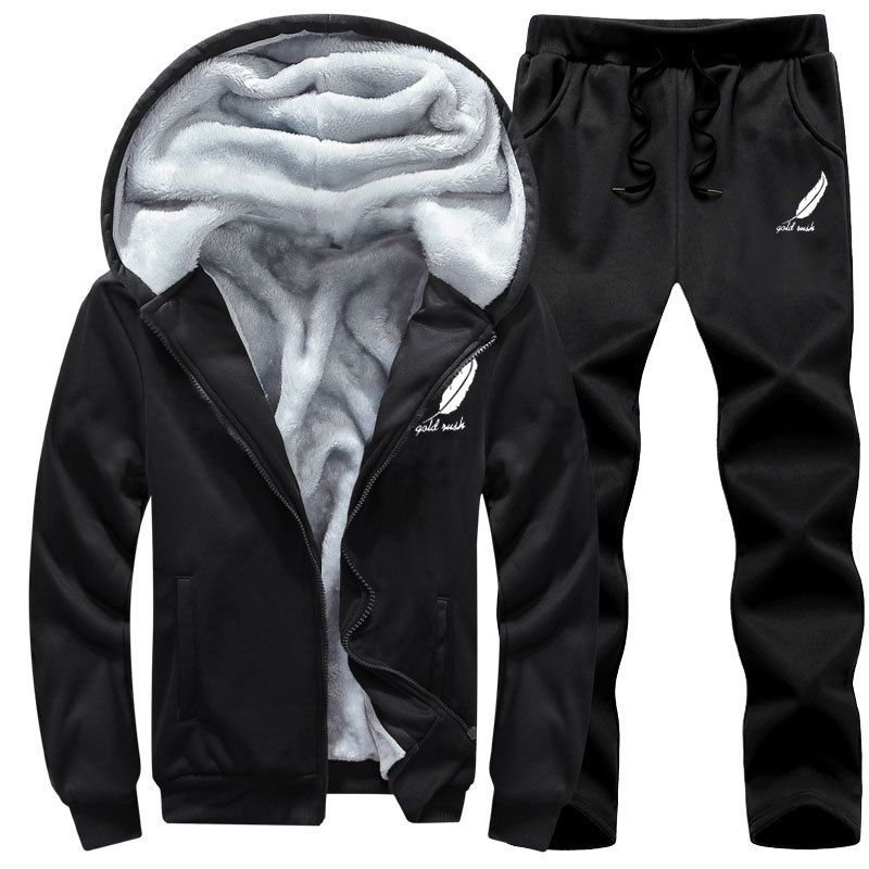 Vīriešu apģērbs Džemperis uzvalks vīriešu rudens un ziemas apģērbs divdaļīgs ikdienas apģērbs samta biezināta jaka pusaudžu korejiešu stila sporta apģērbs_voghion.com