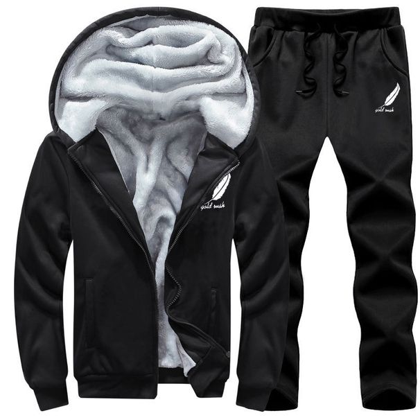 Vīriešu apģērbs Džemperis uzvalks vīriešu rudens un ziemas apģērbs divdaļīgs ikdienas apģērbs samta biezināta jaka pusaudžu korejiešu stila sporta apģērbs_voghion.com