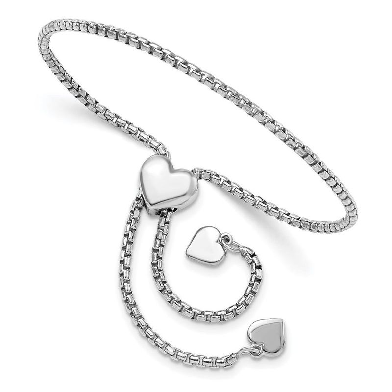Sterling Silver RH-plated Round Rectangle Box Heart Adj. Bracelet_voghion.com