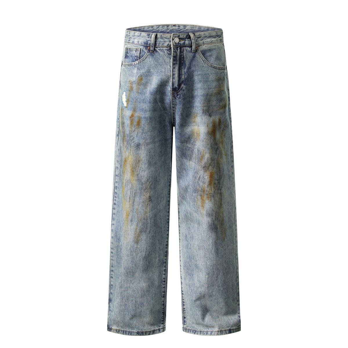 Odzież męska High Street Washed Waxed Old Dirty Straight Jeans Mężczyźni i kobiety Retro Vibe Loose Trousers_voghion.com
