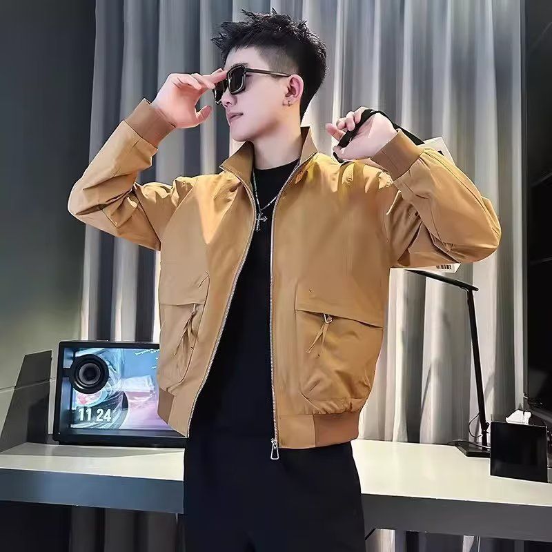 Workwear Jacket, Men's Trendy Brand Casual Top, Men's Jacket, Stand Up Collar Jacket_voghion.com
