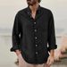 Shirts for men 2024 new fashion solid color loose single-breasted long-sleeved lapel shirt_voghion.com