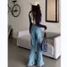 Damenbekleidung Design Nische Verspielte Rüschen Gerade Retro Jeans Damen Herbst Hohe Taille Schlanke Weite Beinhose Ins Trend_voghion.com