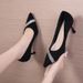 Women's High heels women's new spring and autumn rhinestone French shallow mouth suede pointed toe stiletto single shoes black with dress_voghion.com