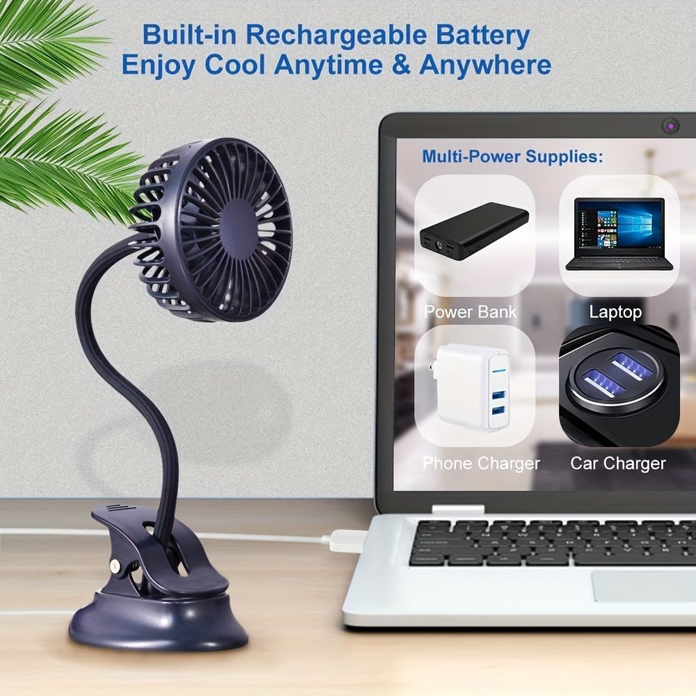 Portable Clip-on Push-pull Fan 3 Speed Setting Flexible Bendable USB Rechargeable Operation Silent Desktop Fan Desktop Mini Small Fan_voghion.com