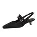 5126 Korean Style Pointed Toe One-Strap Backle Comfortable Low Single Shallow Mouth Wine Gla Heel Satin Women'_voghion.com