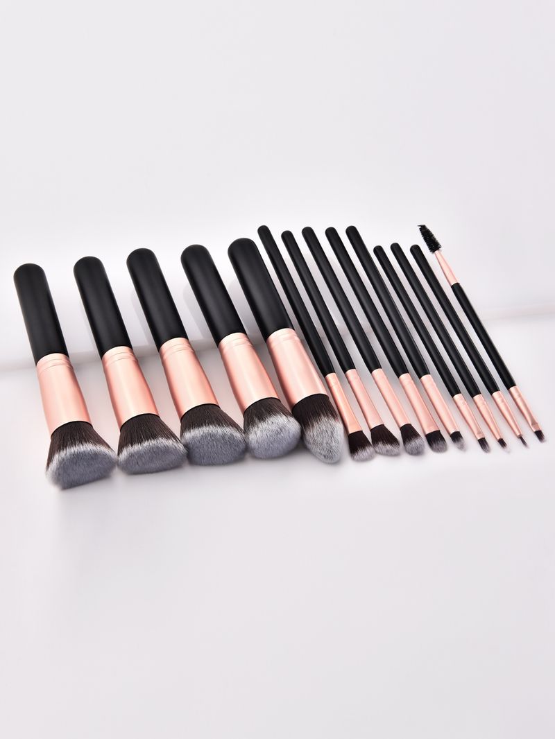 14 pcs black makeup brush set including fan-shaped extra powder brush FINDCOLOR factory direct sale family set_voghion.com