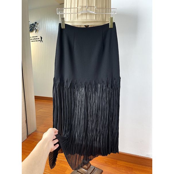 Verve Eleganter und stilvoller Plissee-Langrock mit hoher Taille für Damen, künstlerischer Sommerrock mit Drapiereffekt_voghion.com