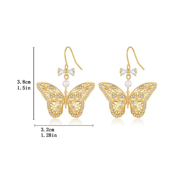 Orecchini pendenti a forma di farfalla cava con design di nicchia esagerato, intarsiati con zirconi, orecchini da donna di lusso leggeri e di alta qualità_voghion.com