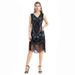1920er Jahre Vintage Pailletten Quaste Gatsby Ball Abendkleid Host geflochtenes V-Ausschnitt Kleid_voghion.com