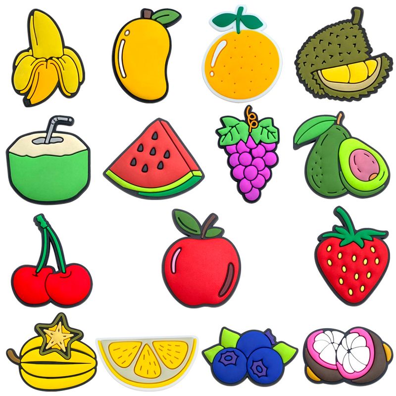 15 conjuntos de sapatos fofos de frutas, fivela de sapato de flor, acessórios de borracha macia, fivela decorativa_voghion.com