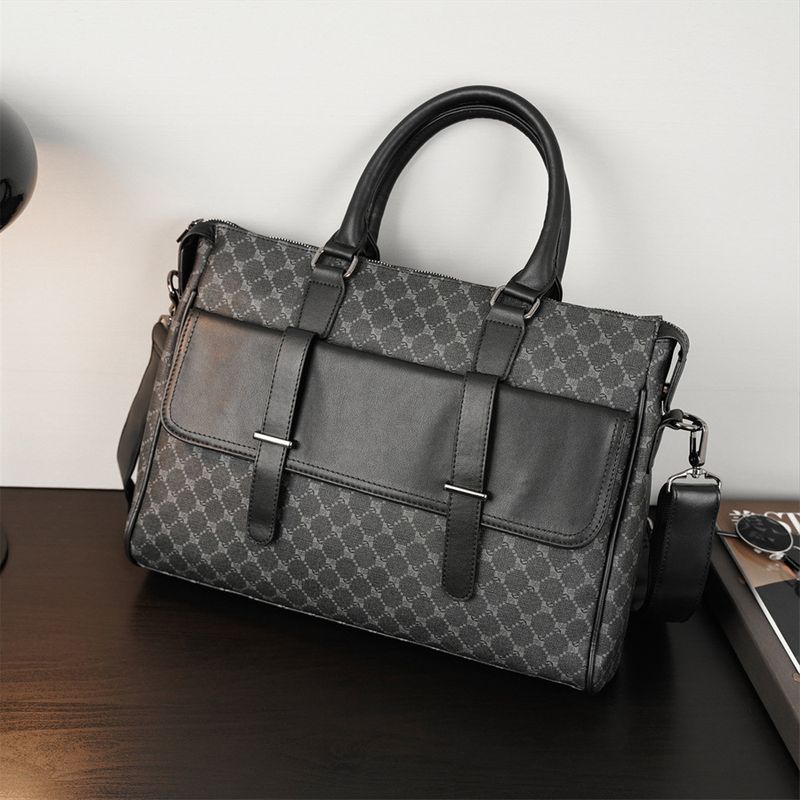 Men’s Bags Pattern Black Handbag Business Casual Briefcase Trendy Fashion Shoulder Bag Crossbody Computer Bag_voghion.com