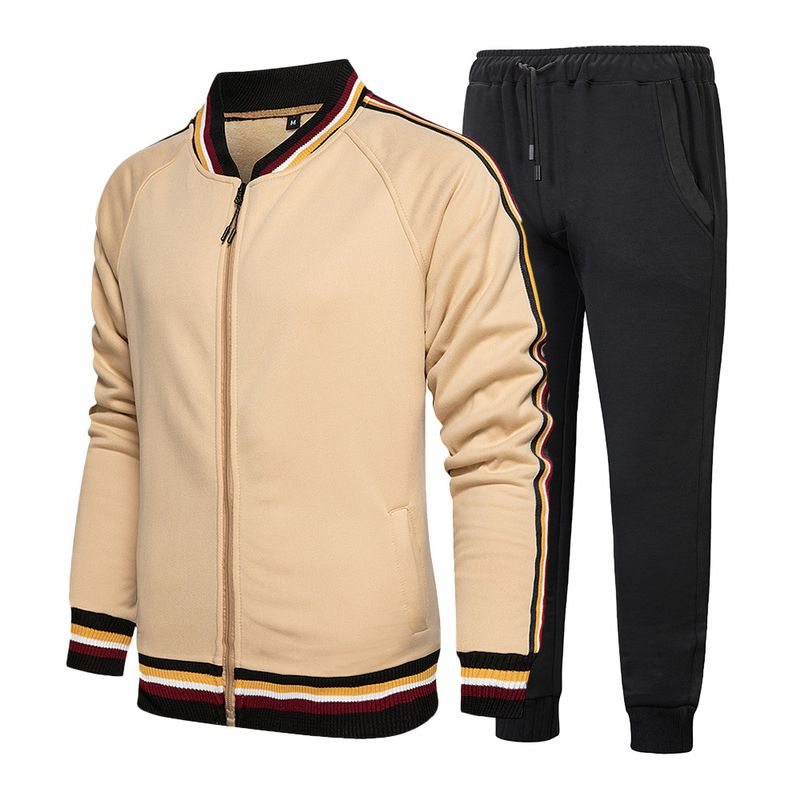 Herrenbekleidung 2024 neuer Frühlings-Strickjacke-Sweatshirt-Anzug für Jugendliche mit Stehkragen, lässige Persönlichkeit, Sportbekleidung, zweiteiliges Set für Männer_voghion.com