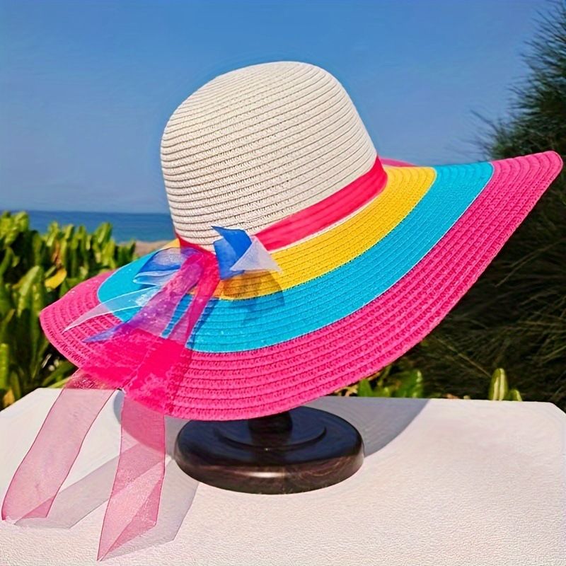 Pdmcms Regenbogenhut Kinder Sommer Sonnenschutz Strohhut Modetrend Sonnenhut Strandhut Sonnenhut mit großer Krempe_voghion.com
