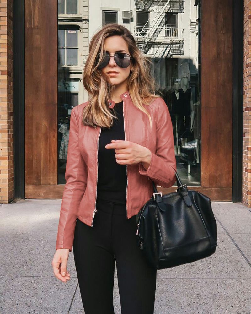 New women's fashionable leather PU suit jacket_voghion.com