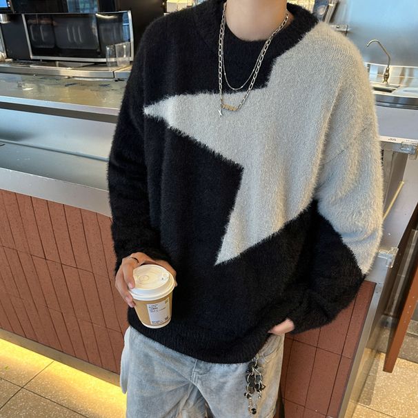 Maglione invernale da uomo con scollo rotondo, casual, in maglia, a blocchi di colore, caldo, a maniche lunghe, per adolescenti_voghion.com