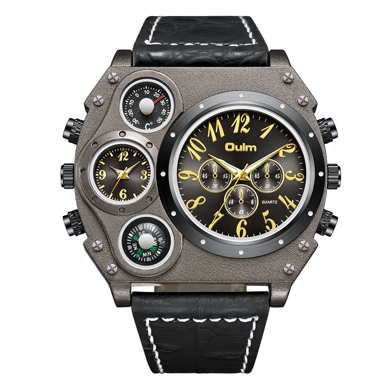 Men's Stylish GMT Multi-Time Zone Quartz Watch With Compass & Luminous Features - Japanese Miyota Movement, Mineral Glass, PU Strap_voghion.com
