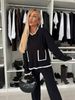 Abbigliamento da donna, temperamento, contrasto di colore, diviso, manica lunga, vestito in maglia, vita alta, pantaloni larghi e aderenti, vestito in due pezzi_voghion.com