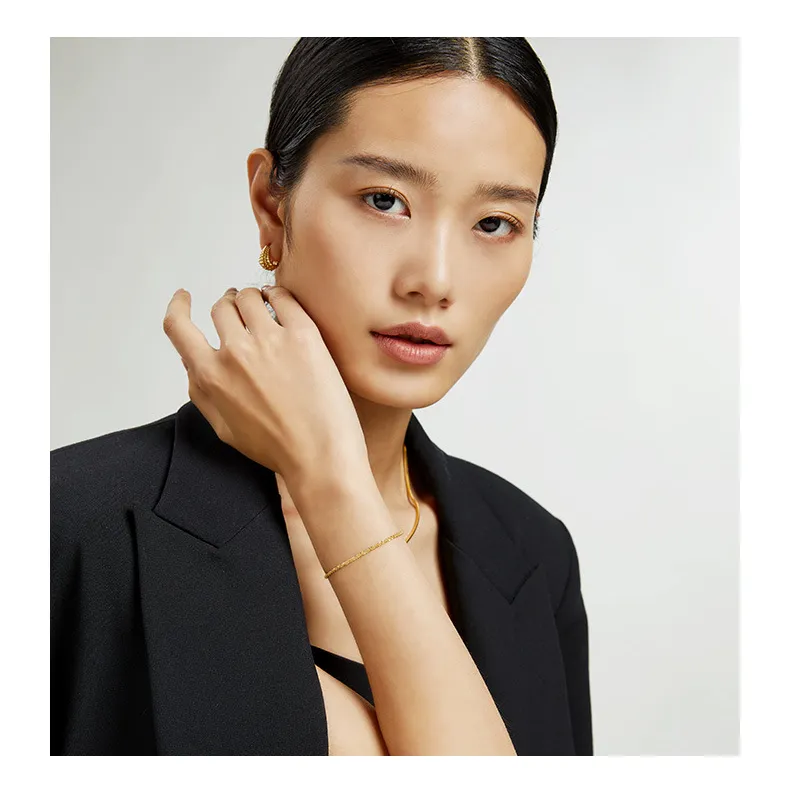 Bracelet en argent sterling S925 pour femme, chaîne en chou-fleur, chaîne unie Gympani, plaqué or, bracelet Joker élégant en or K_voghion.com