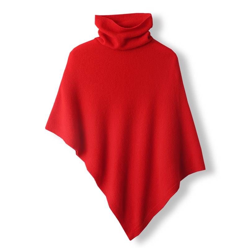 Roll Neck Poncho Sweater Shawls 100% Wool Knitted Irregular Cape Soft Warm Fashion Wool Sleeves Bat Wide Sweaters_voghion.com