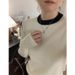 girl High-End Color-Block Round Neck Knitted Base Shirt Women, Slim Fit Pullover Soft Sweater For Spring And Autumn, Long_voghion.com