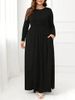 Plus Size Solid Color Dress Europäische und amerikanische lässige Taille Langarm Rundhals Plus Langes Kleid_voghion.com