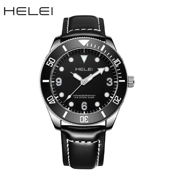 Montre à quartz HELEI pour homme, haute performance, en cuir véritable, étanche, tendance, non mécanique_voghion.com
