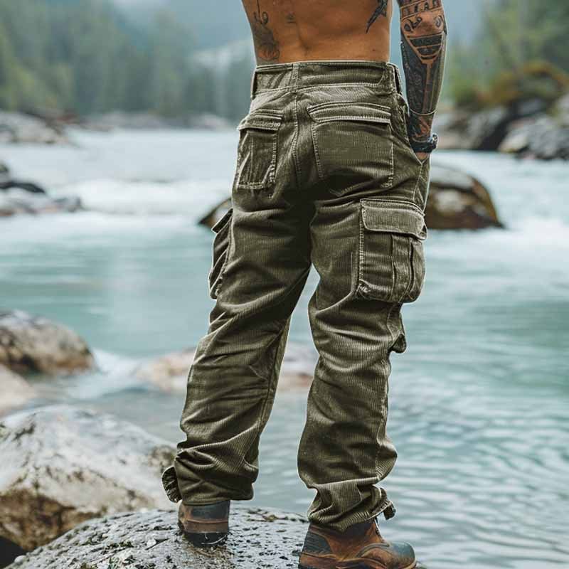Herrenbekleidung Cord Freizeithose Atmungsaktive gerade Hose mit weitem Bein und mehreren Taschen_voghion.com