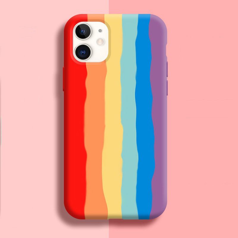 Kunjiuyou Liquid Silicone Rainbow Design Full Coverage Phone Protective Case For IPhone 12- For IPhone 11_voghion.com
