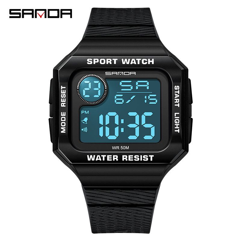 Sanda Square Simple Uhr für Damen und Herren, Einzelanzeige, leuchtende multifunktionale elektronische Uhr, Hersteller für Schüler der Sekundarstufe I und II_voghion.com