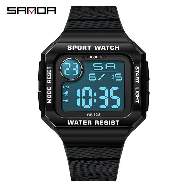 Sanda Square Simple Uhr für Damen und Herren, Einzelanzeige, leuchtende multifunktionale elektronische Uhr, Hersteller für Schüler der Sekundarstufe I und II_voghion.com