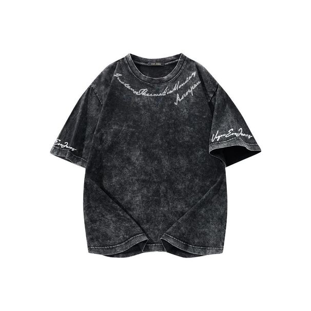 EwTldv American High Street, maglietta a maniche corte con design vintage e lettere in puro cotone lavato_voghion.com