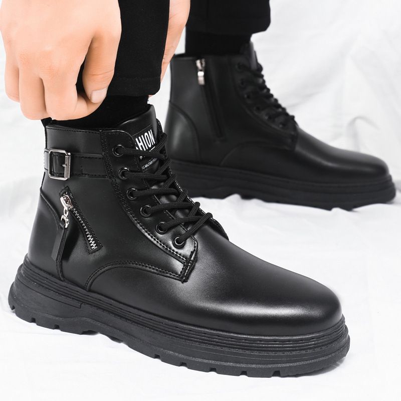 Scarpe da uomo di grandi dimensioni Stivali in pelle da uomo Nuovi stivali autunnali Martin Stivali da uomo in pelle Nero pieno_voghion.com