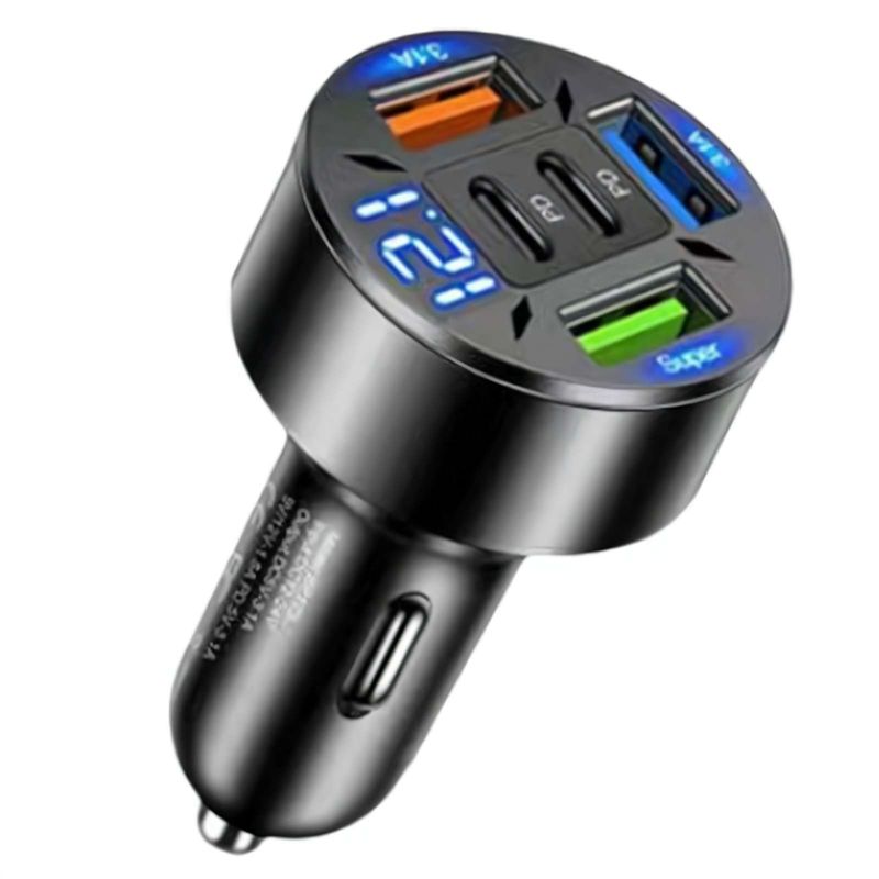 Cyfrowy wyświetlacz 4USB 66W Szybka głowica ładująca telefon komórkowy PD, od jednego do czterech z ładowarką samochodową Halo_voghion.com