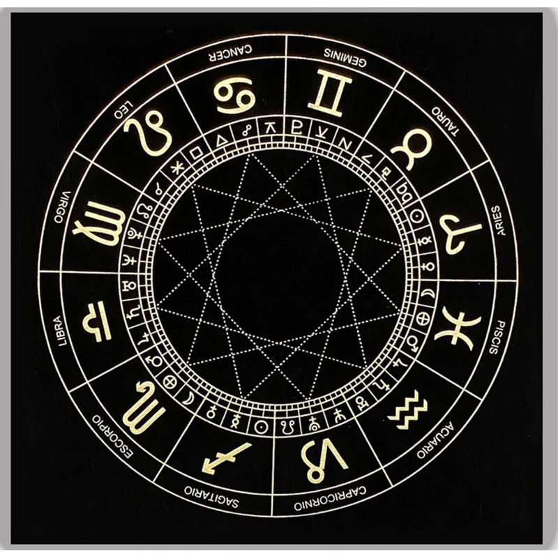 Twelve Constellations Moon Phases Tarot Card Mat Black Single sided Deer Skin Velvet Tablecloth_voghion.com
